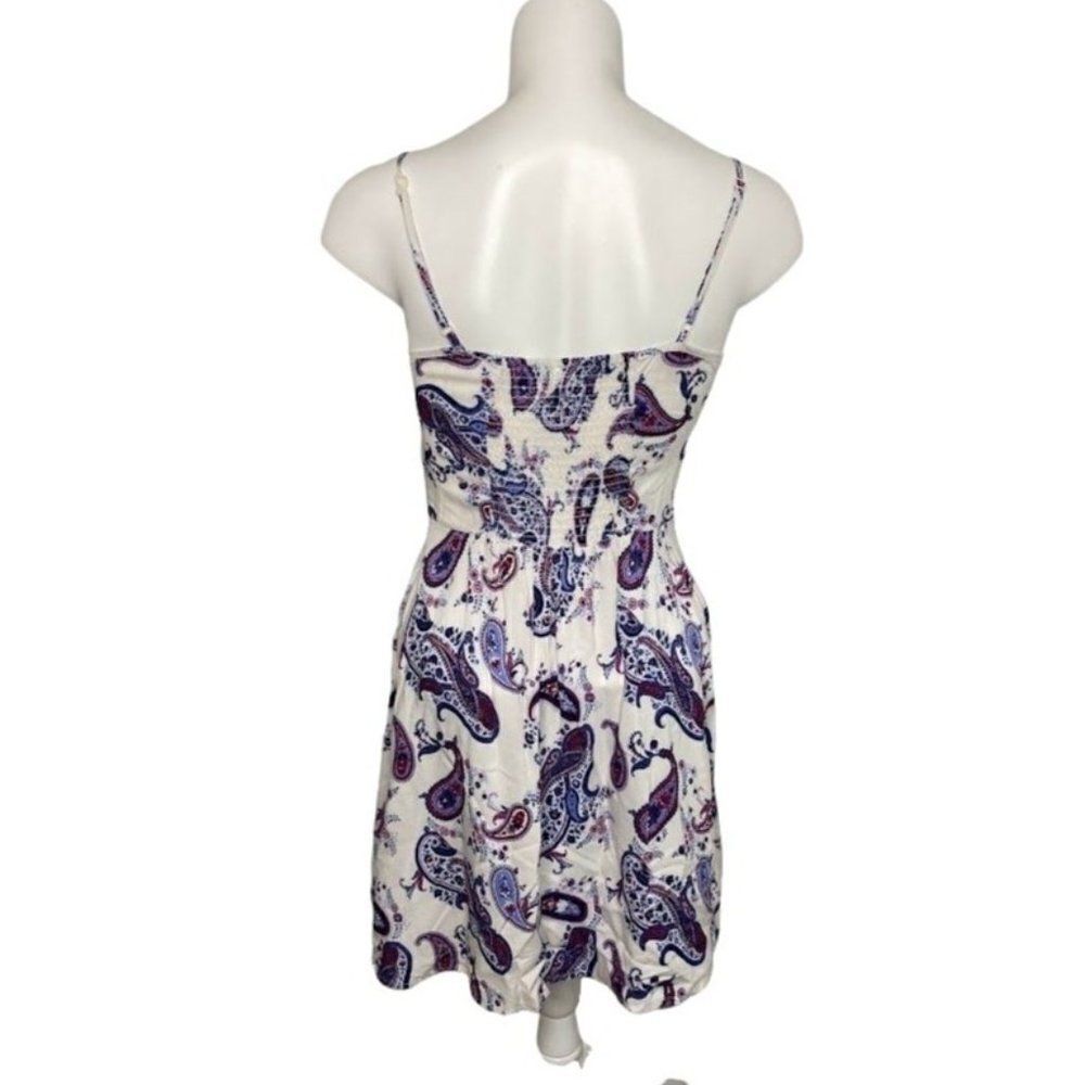 Cotton‎ On White Blue Paisley Smocked Fit & Flare Dress Sz XS - Picture 5 of 9